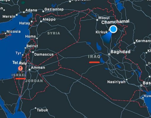 This image shows location of Chamchamal and Israel on the map.